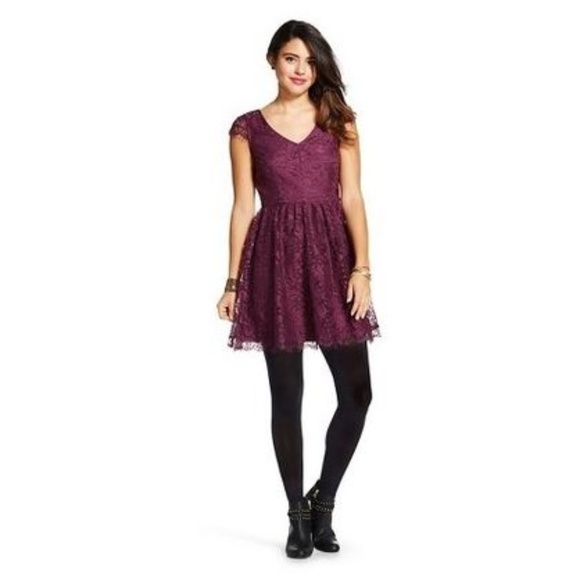 Xhilaration Dresses & Skirts - NEW Plum Allover Lace Fit & Flare Skater Dress A7